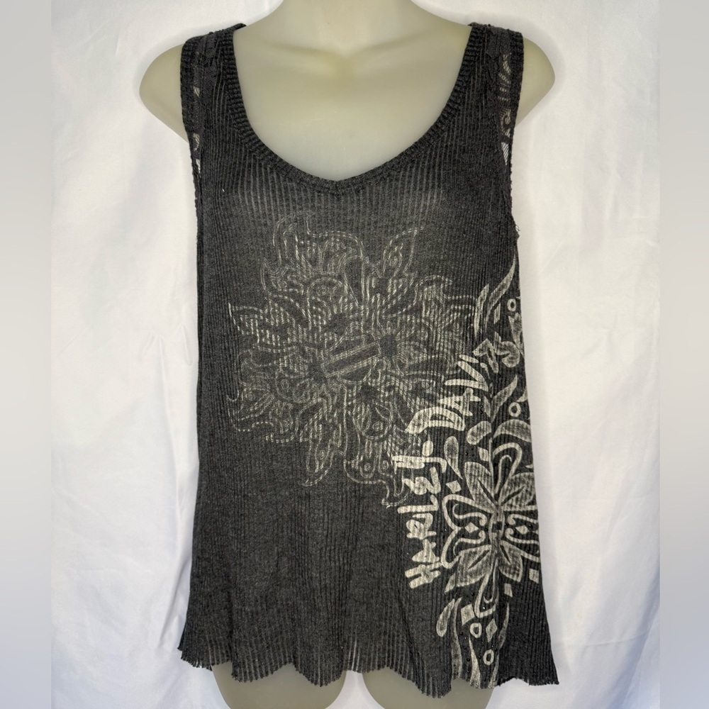 🏍️ Harley Davidson Floral Graphic Ribbed Tank Top – Size XL – Ride or Relax in